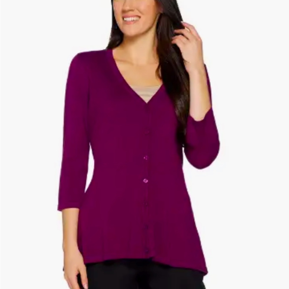 Isaac Mizrahi Live V-Neck, open front, peplum sweater. Size XS